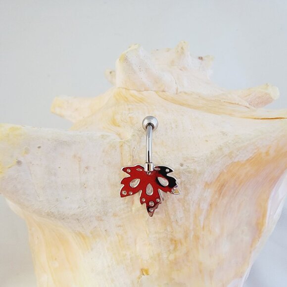 Leaf shaped clear cubic zirconia 14G belly button ring with gem ball - Picture 4 of 6